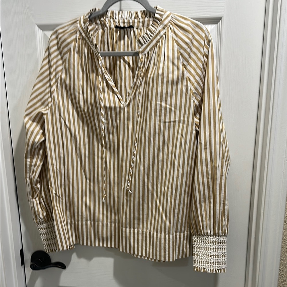 J. Crew Tan and White Striped Blouse